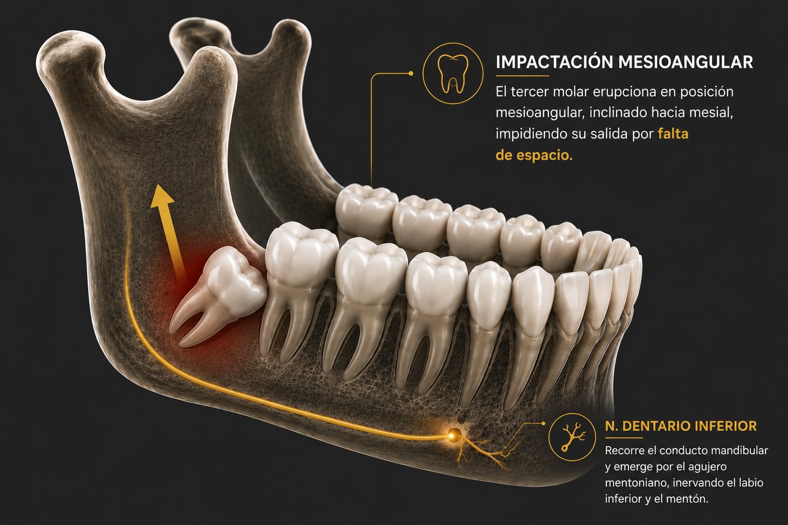 Impactación mesioangular — tercer molar